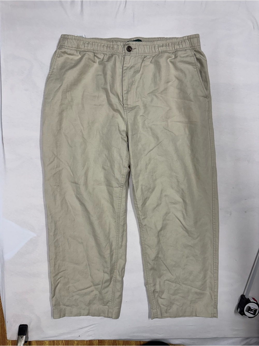 J. Crew Oarsman Linen Blend Pants Mens L 34x24 Beige Drawstring Relaxed Fit
